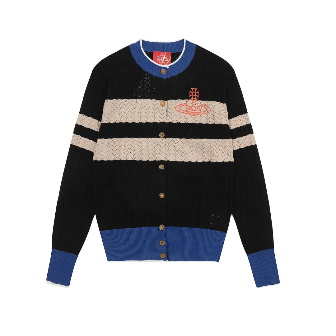 vivienne west wood Vivienne Contrast Japanese style high-end Korean style cardigan Knitted sweater wool 2024 autumn latest style Simple contrasting color Fashionable high-end wear Size: S -M- L Color: Red Black